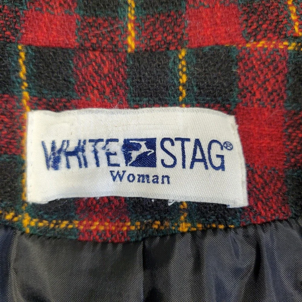 White Stag Woman Plaid Blazer Jacket Red Black Yellow Longline Coat Pockets